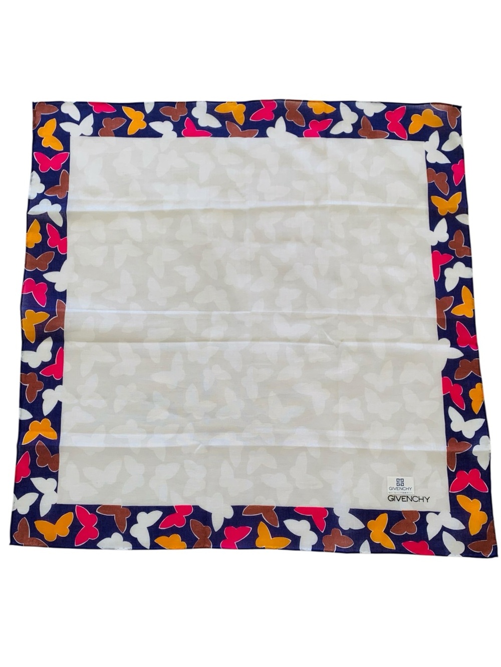 NWT Vintage GIVENCHY Butterfly Cotton Handkerchief 18” White Jacquard Made Japan